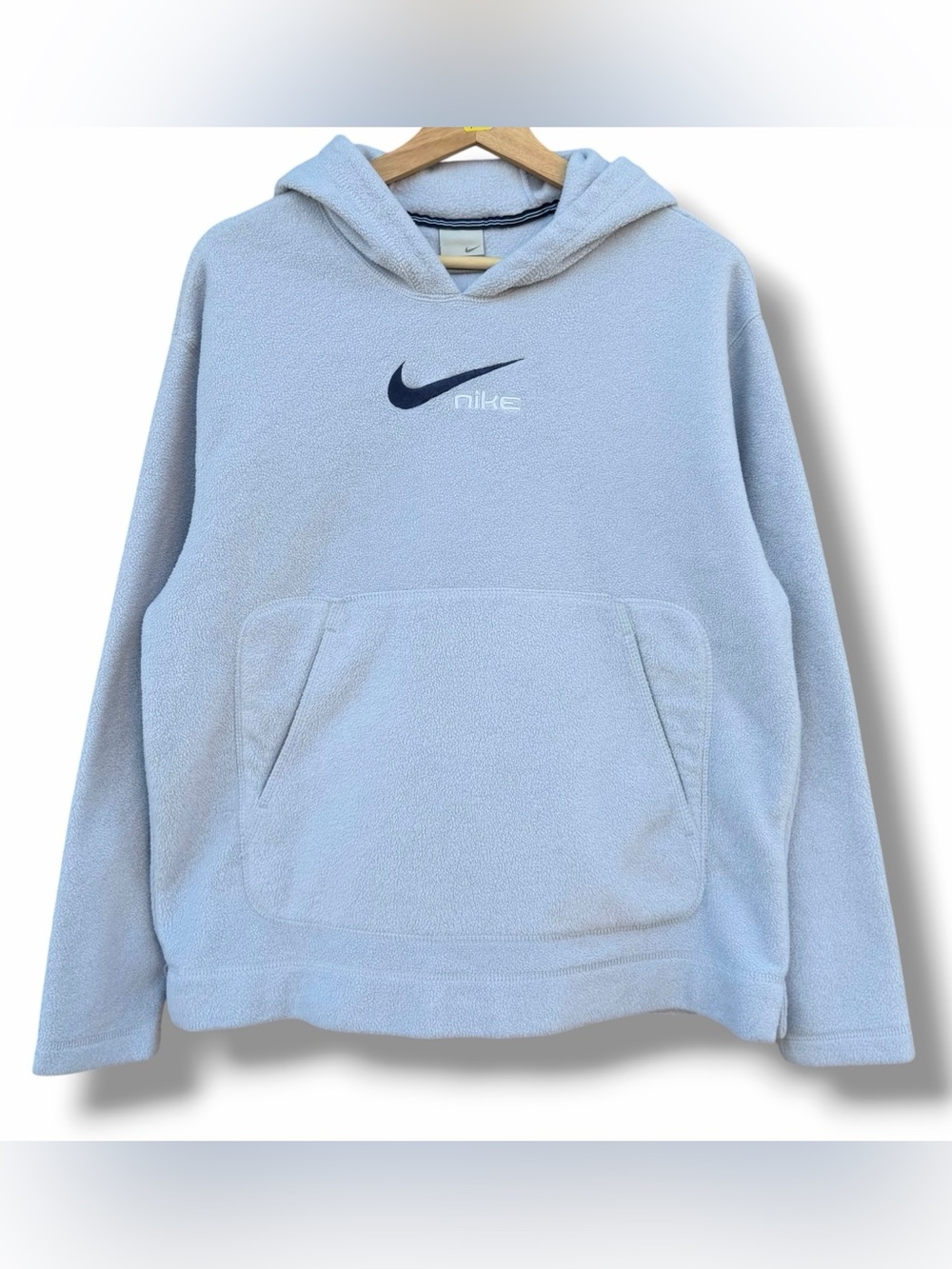 Vintage Y2K Nike Fleece Pullover Hoodie Light Blue Size Medium Embroidered